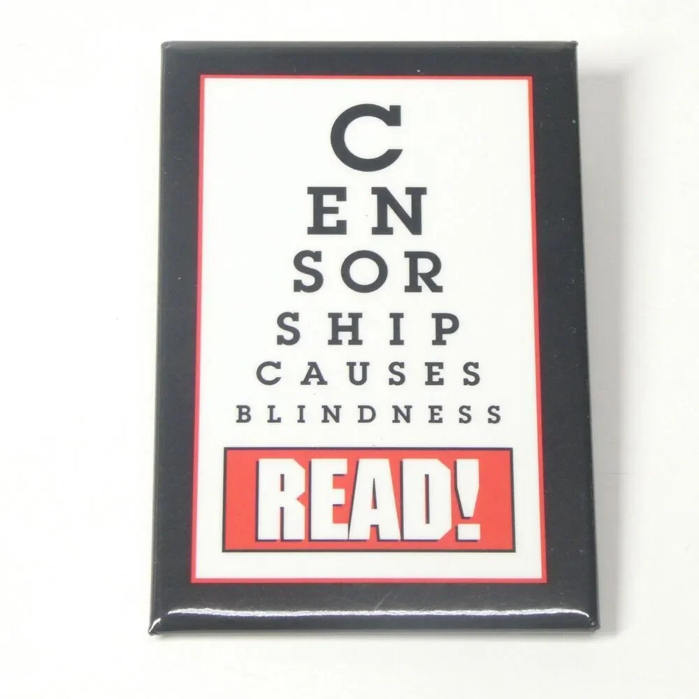 Censorship Causes Blindness READ! Eye Exam Humorous Pinback Button Pin Vintage